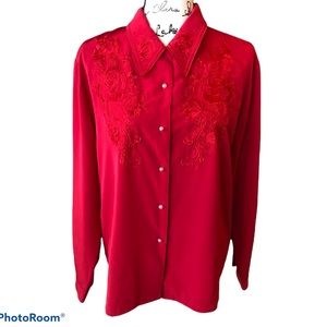 Claudia Richard Vintage Red Long Sleeved Button Down blouse